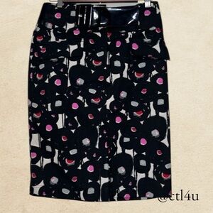 MIXIT Art Deco Belted Black Pencil Skirt Flap Pockets Size 6